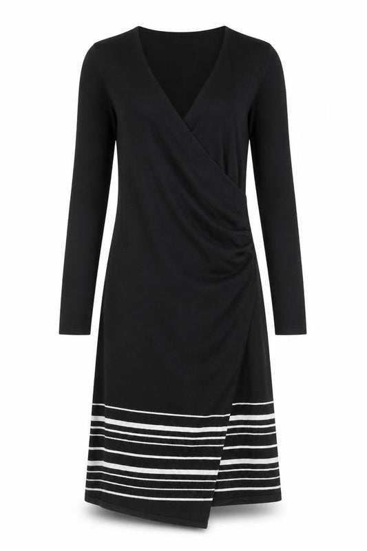 Monsoon Womens Black Striped Viscose A-Line Size 10 V-Neck Pullover