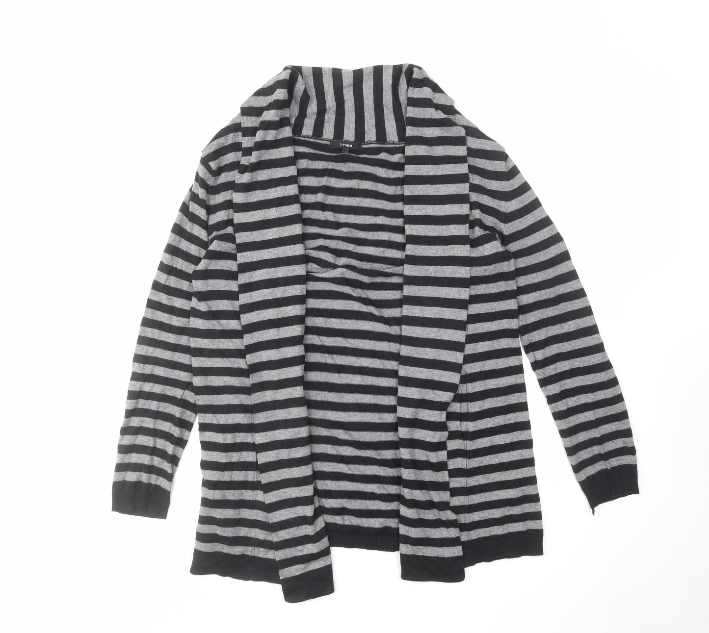 Linea Womens Grey V-Neck Striped Acrylic Cardigan Jumper Size L
