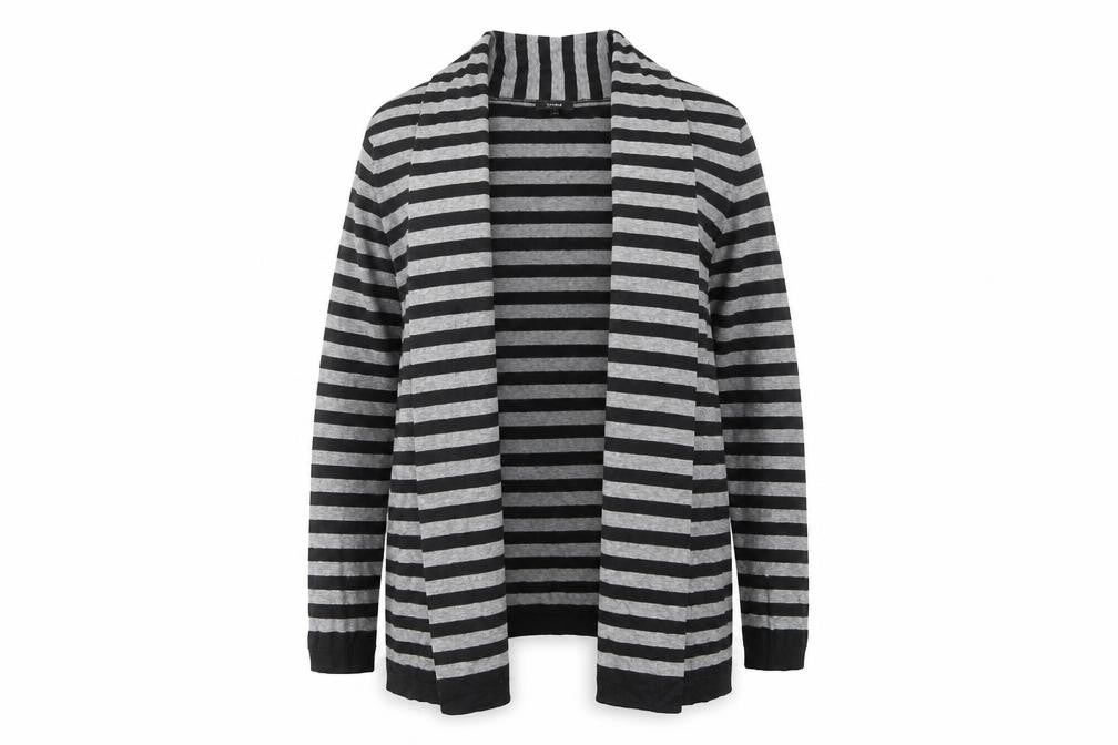 Linea Womens Grey V-Neck Striped Acrylic Cardigan Jumper Size L