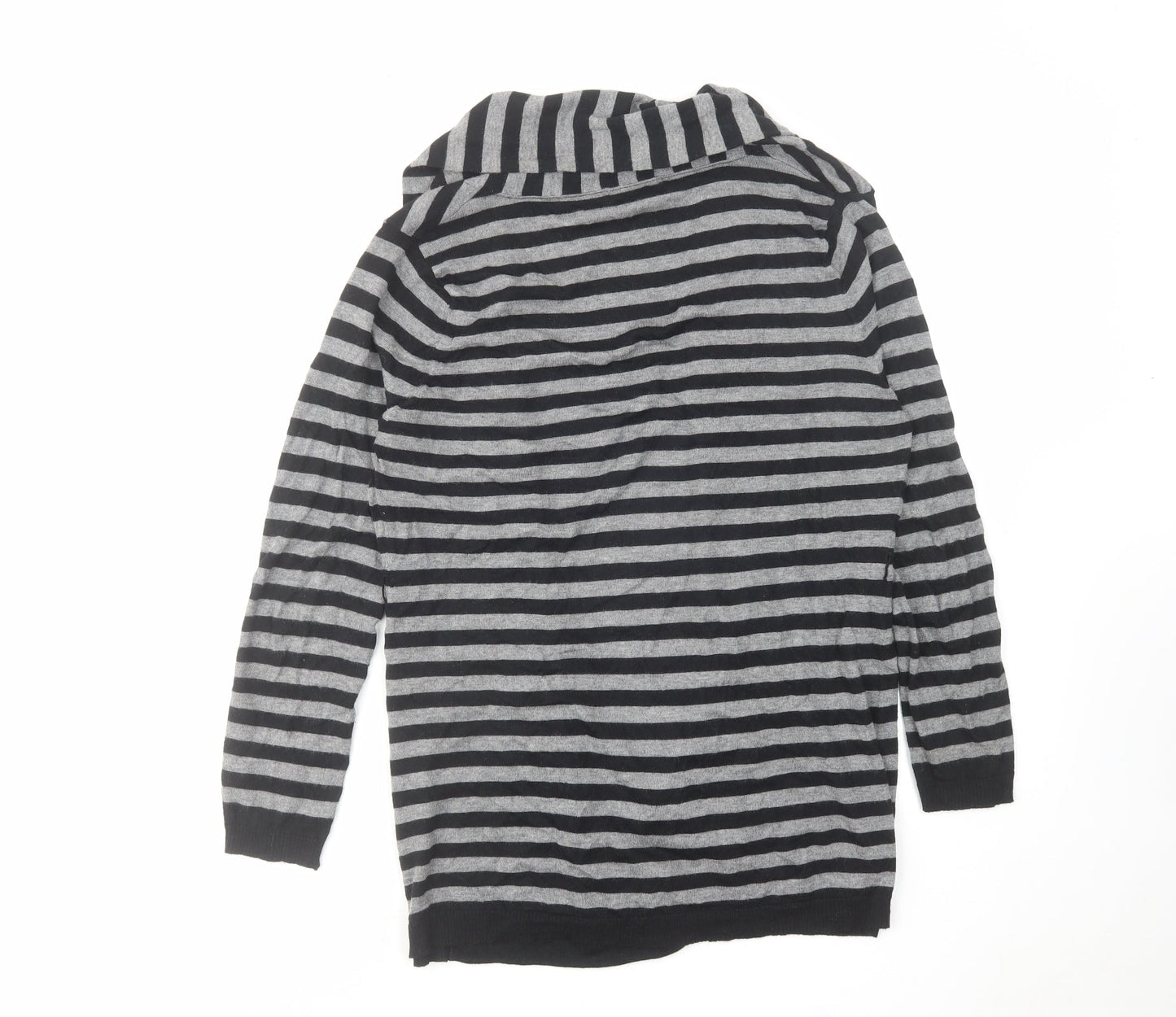 Linea Womens Grey V-Neck Striped Acrylic Cardigan Jumper Size L