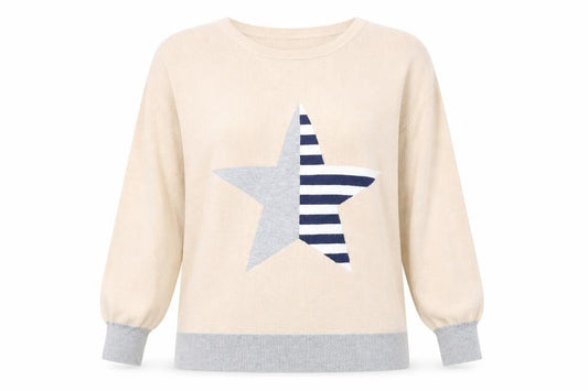Mudflower Womens Beige Round Neck Viscose Pullover Jumper Size M - Star