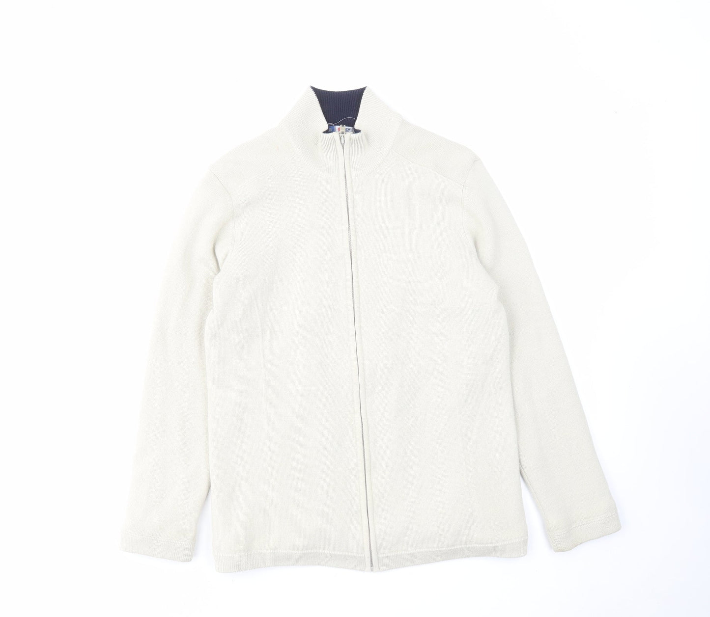 Marks and Spencer Womens Beige High Neck Acrylic Full Zip Jumper Size 14