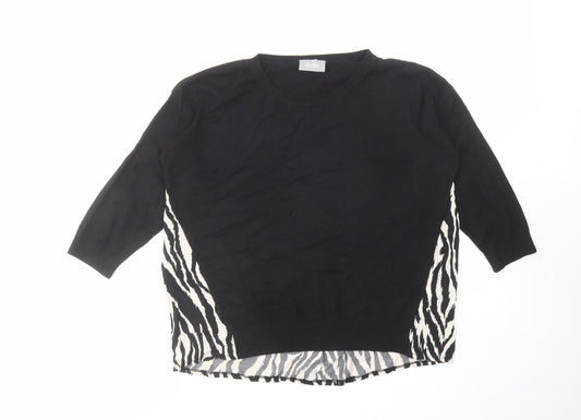 Wallis Womens Black Round Neck Animal Print Acrylic Pullover Jumper Size M - Zebra Print