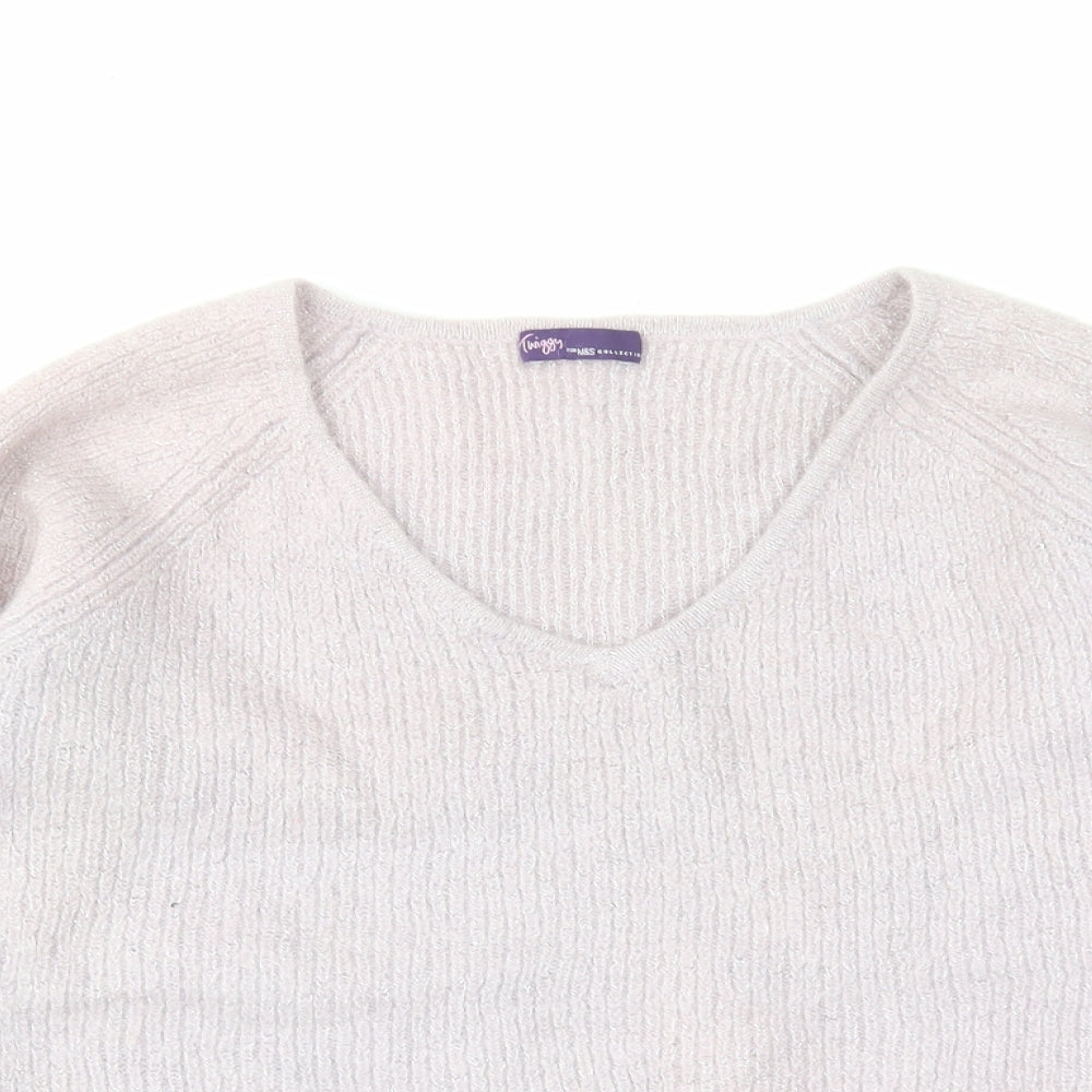 TWIGGY Womens Purple V-Neck Polyamide Pullover Jumper Size 18