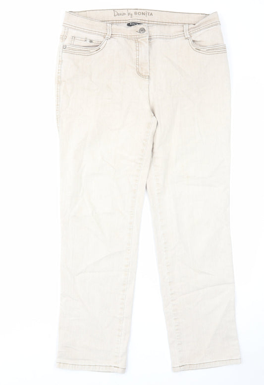 Bonita Womens Beige Cotton Straight Jeans Size 14 L29 in Regular Zip