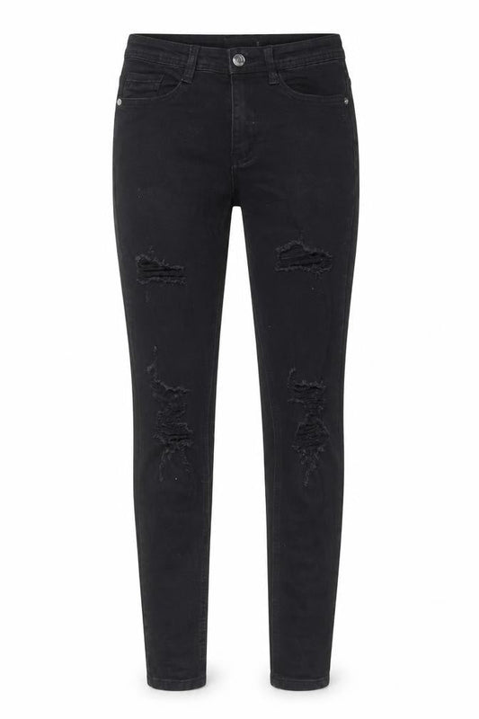 Front view of Missguided women’s black cotton skinny jeans, size UK 6, 27-inch leg regular zip
