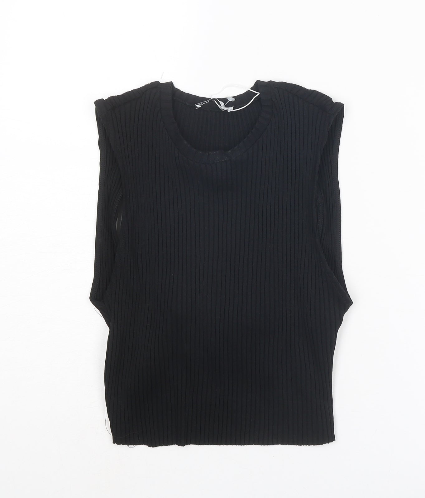 Zara Womens Black Cotton Basic Blouse Size L Crew Neck