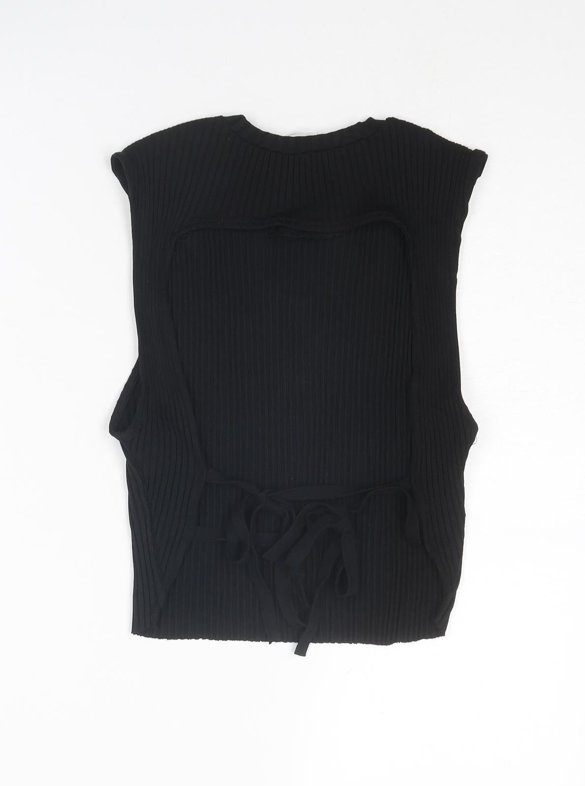 Zara Womens Black Cotton Basic Blouse Size L Crew Neck