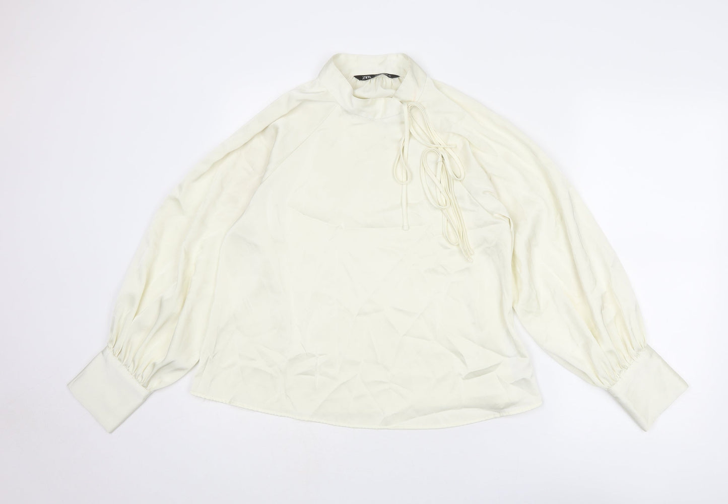 Zara Womens Ivory Polyester Basic Blouse Size M Mock Neck