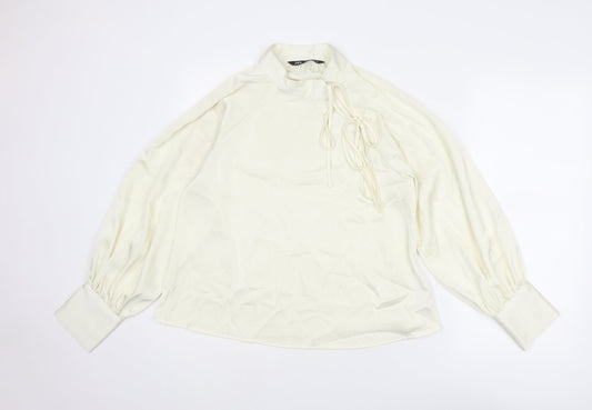 Zara Womens Ivory Polyester Basic Blouse Size M Mock Neck