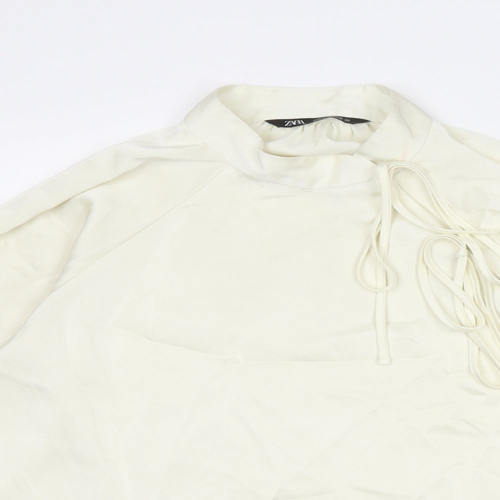 Zara Womens Ivory Polyester Basic Blouse Size M Mock Neck