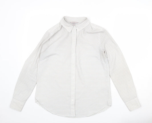 H&M Womens Grey Herringbone Polyester Basic Button-Up Size 8 Collared