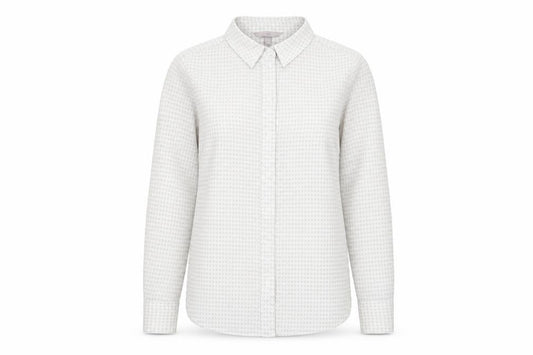 H&M Womens Grey Herringbone Polyester Basic Button-Up Size 8 Collared