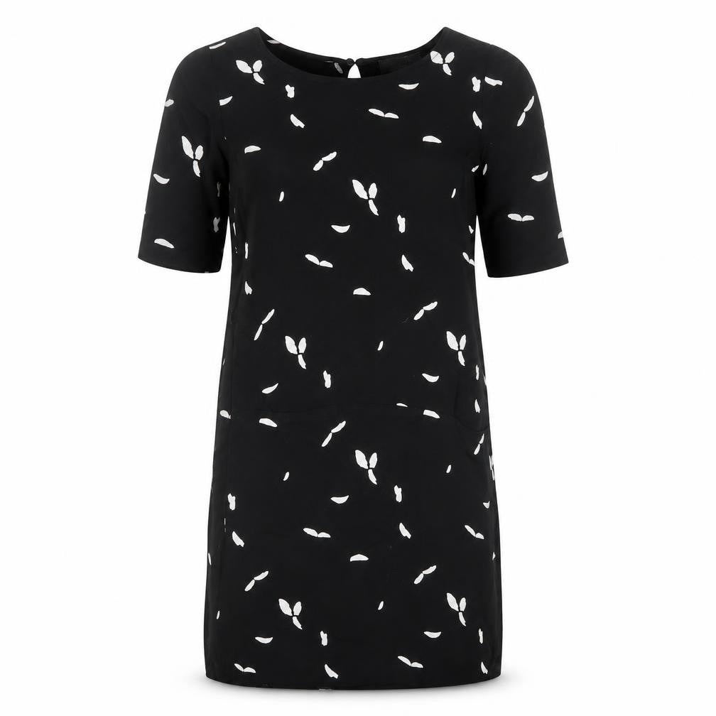 Selected Femme Womens Black Geometric Viscose A-Line Size 10 Round Neck Button
