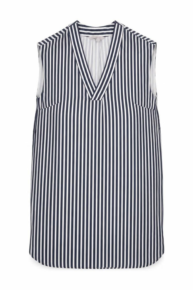 H&M Womens Blue Striped Polyester A-Line Size 10 V-Neck Pullover
