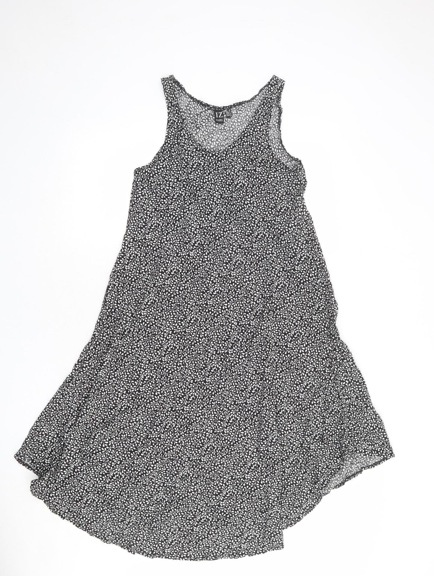 Izabel London Womens Black Geometric Viscose A-Line Size 8 Round Neck Pullover