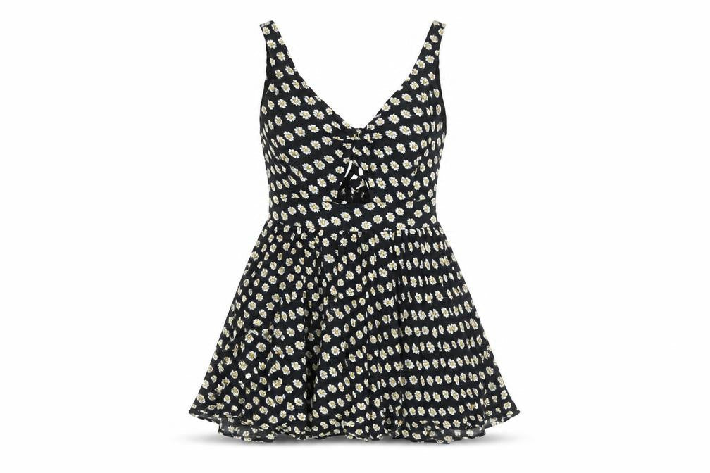 Paper Scissors Womens Black Floral Viscose Mini Size 10 V-Neck Zip