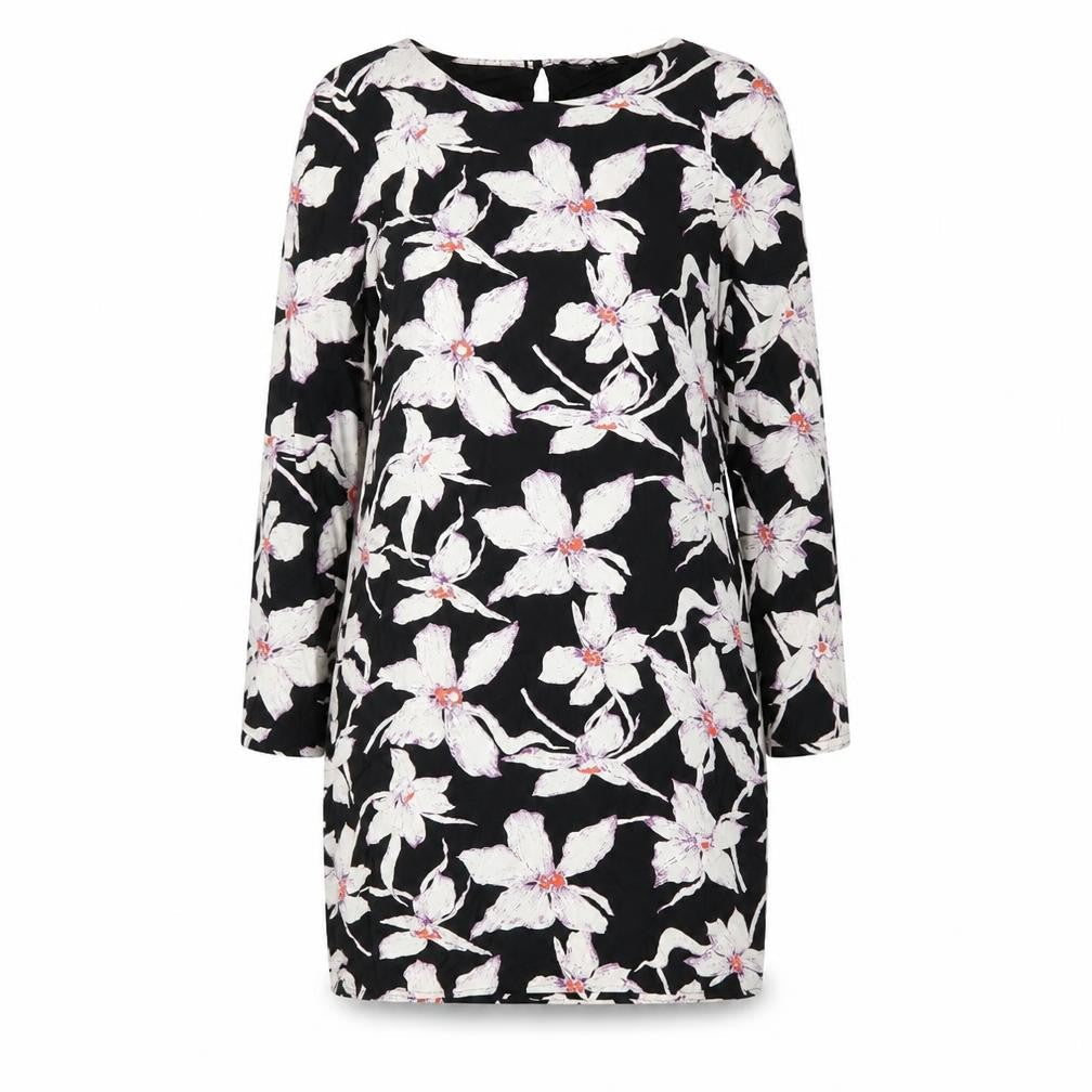 VERO MODA Womens Black Floral Polyester Shift Size S Round Neck Button