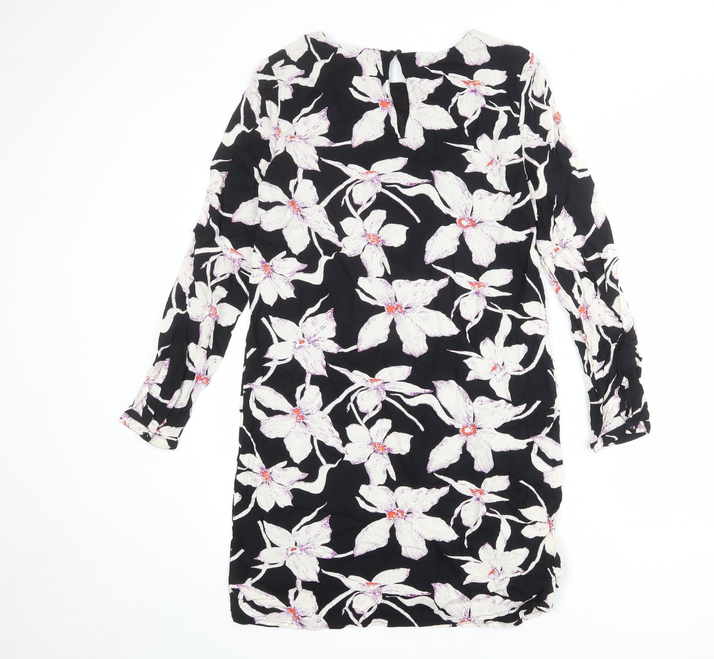 VERO MODA Womens Black Floral Polyester Shift Size S Round Neck Button