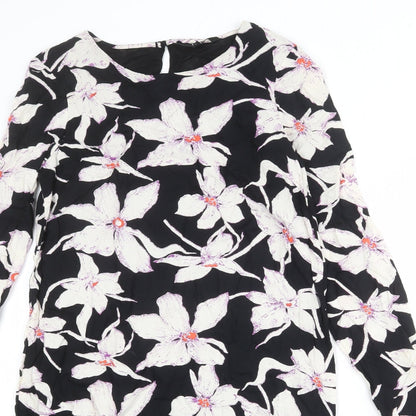 Vero Moda Womens Black Floral Polyester Shift Size S Round Neck Button