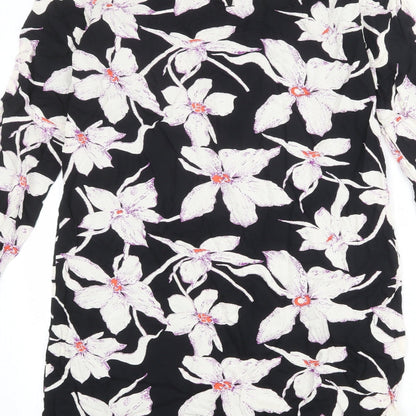 Vero Moda Womens Black Floral Polyester Shift Size S Round Neck Button