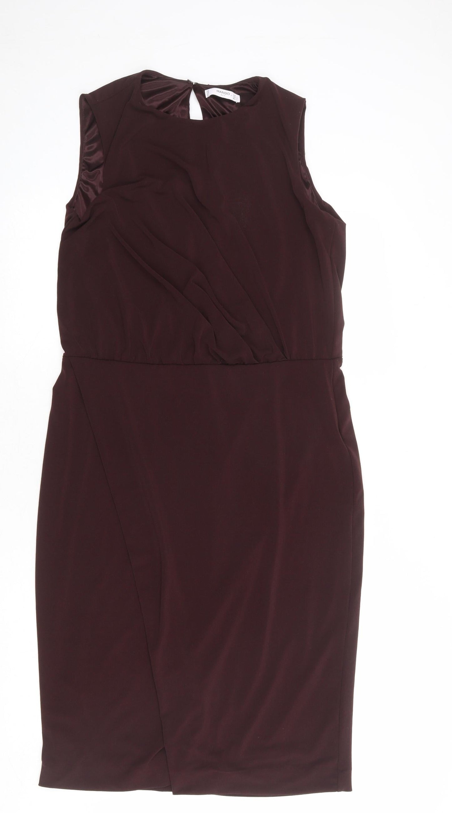 Mango Womens Red Polyester Shift Size L Round Neck Zip - Open Back