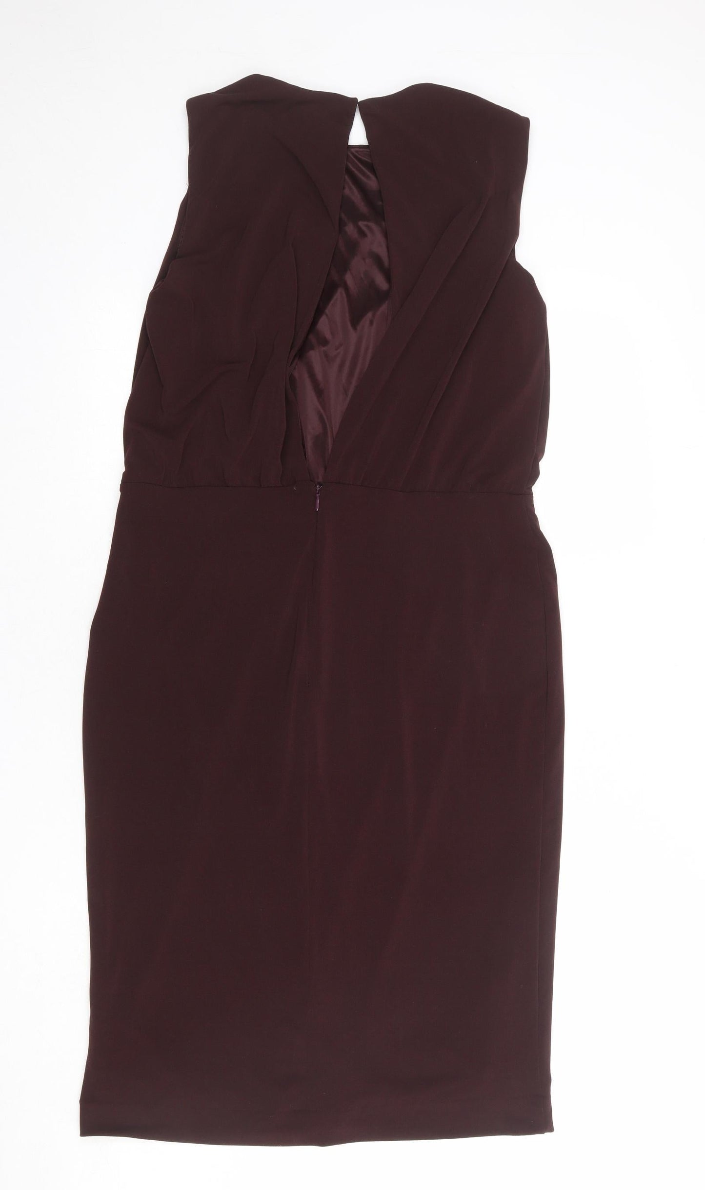 Mango Womens Red Polyester Shift Size L Round Neck Zip - Open Back