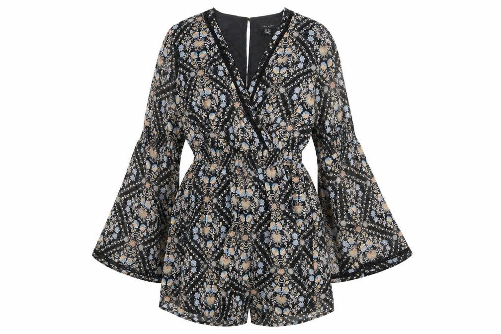 New Look Womens Black Geometric Polyester Playsuit One-Piece Size 8 L4 in Button