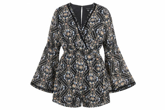New Look Womens Black Geometric Polyester Playsuit One-Piece Size 8 L4 in Button