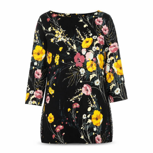 Marks & Spencer Womens Black Floral Viscose Tunic Blouse Size 10 Boat Neck