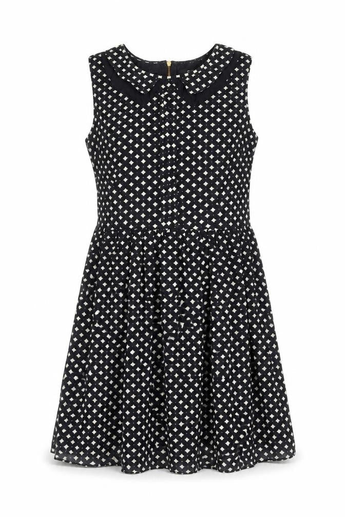 Oasis Womens Black Geometric Modal A-Line Size 10 Collared Zip