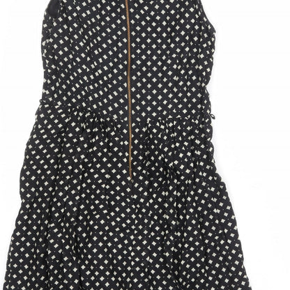 Oasis Womens Black Geometric Modal A-Line Size 10 Collared Zip