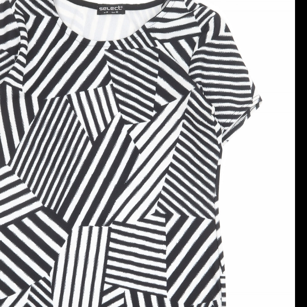 Select Womens Black Geometric Polyester Shift Size 14 Round Neck Pullover