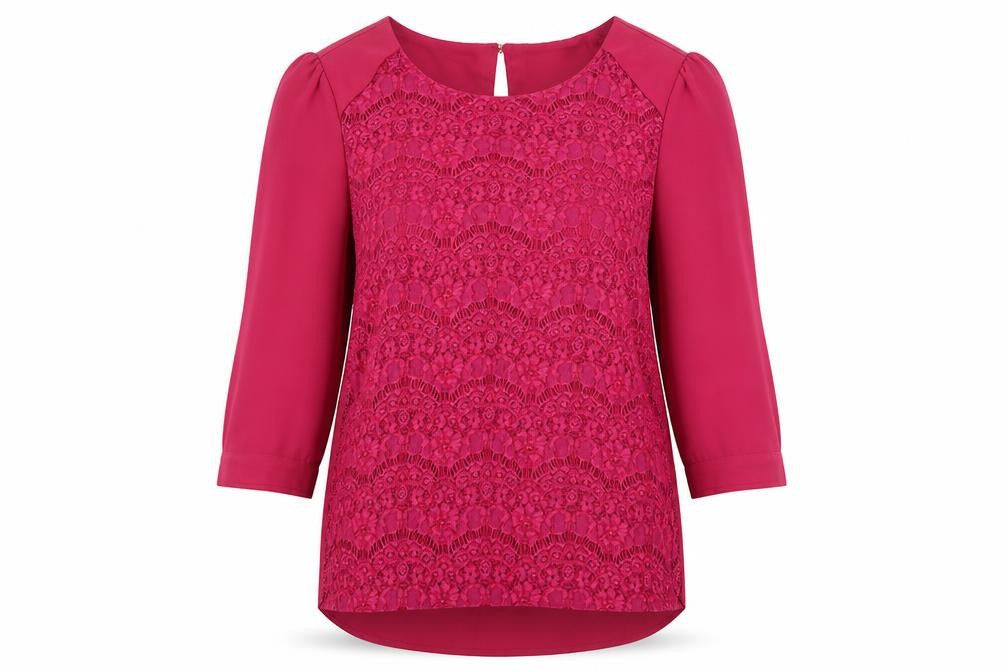 Oasis Womens Pink Polyester Basic Blouse Size 12 Boat Neck - Lace Front