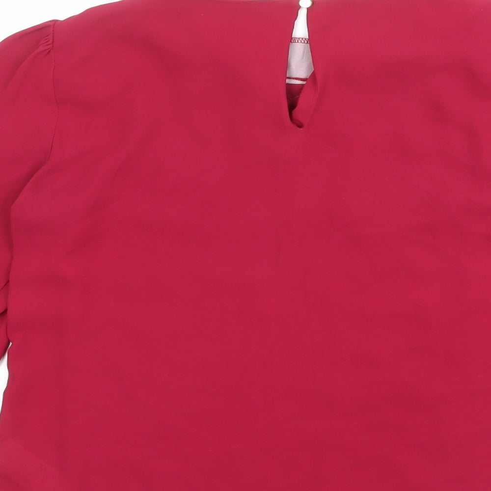 Oasis Womens Pink Polyester Basic Blouse Size 12 Boat Neck - Lace Front