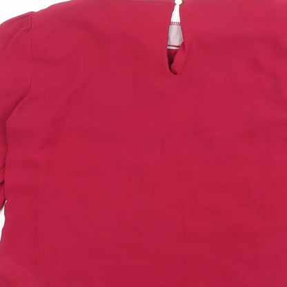 Oasis Womens Pink Polyester Basic Blouse Size 12 Boat Neck - Lace Front