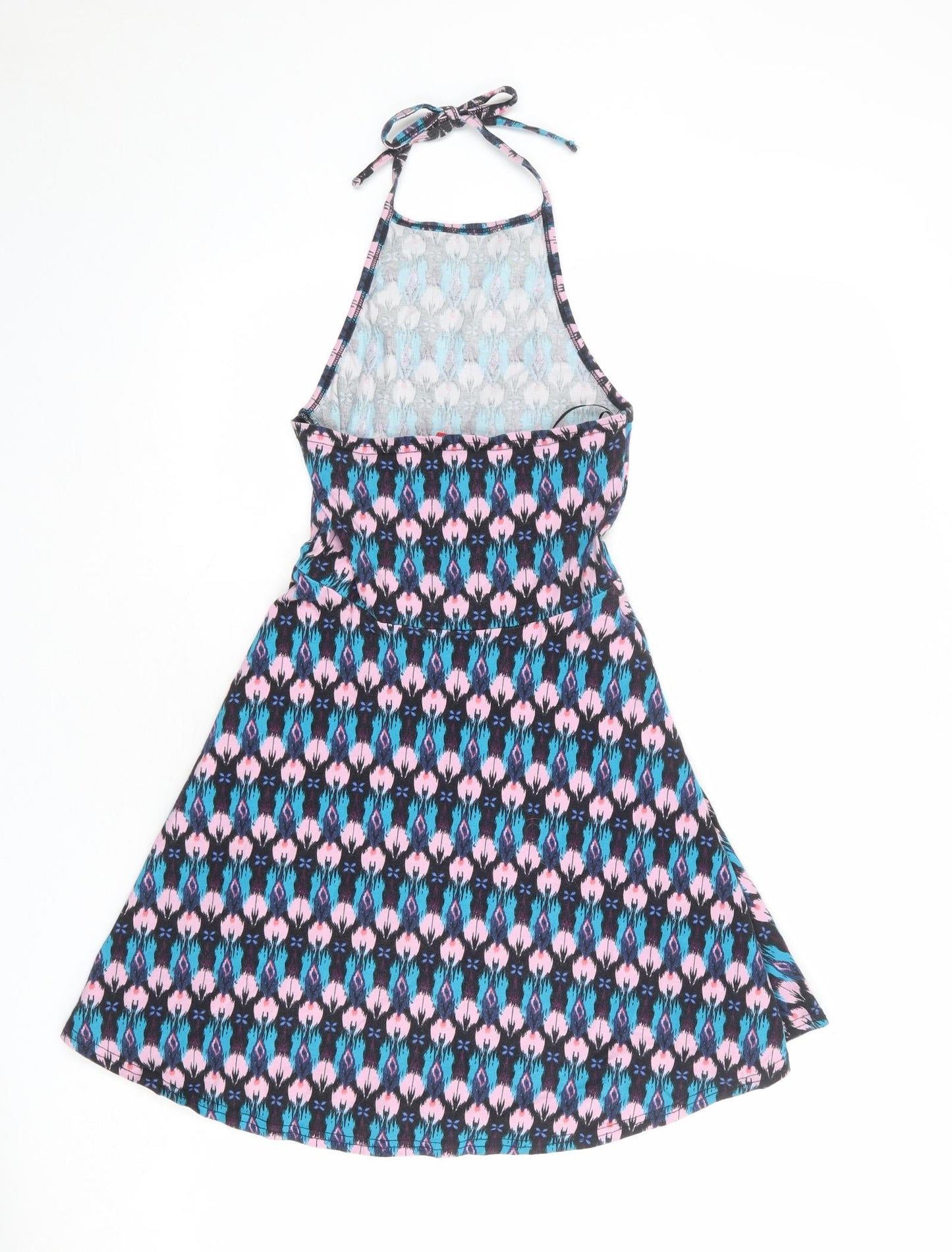 Divided by H&M Womens Multicoloured Geometric Cotton Skater Dress Size XS Halter Tie