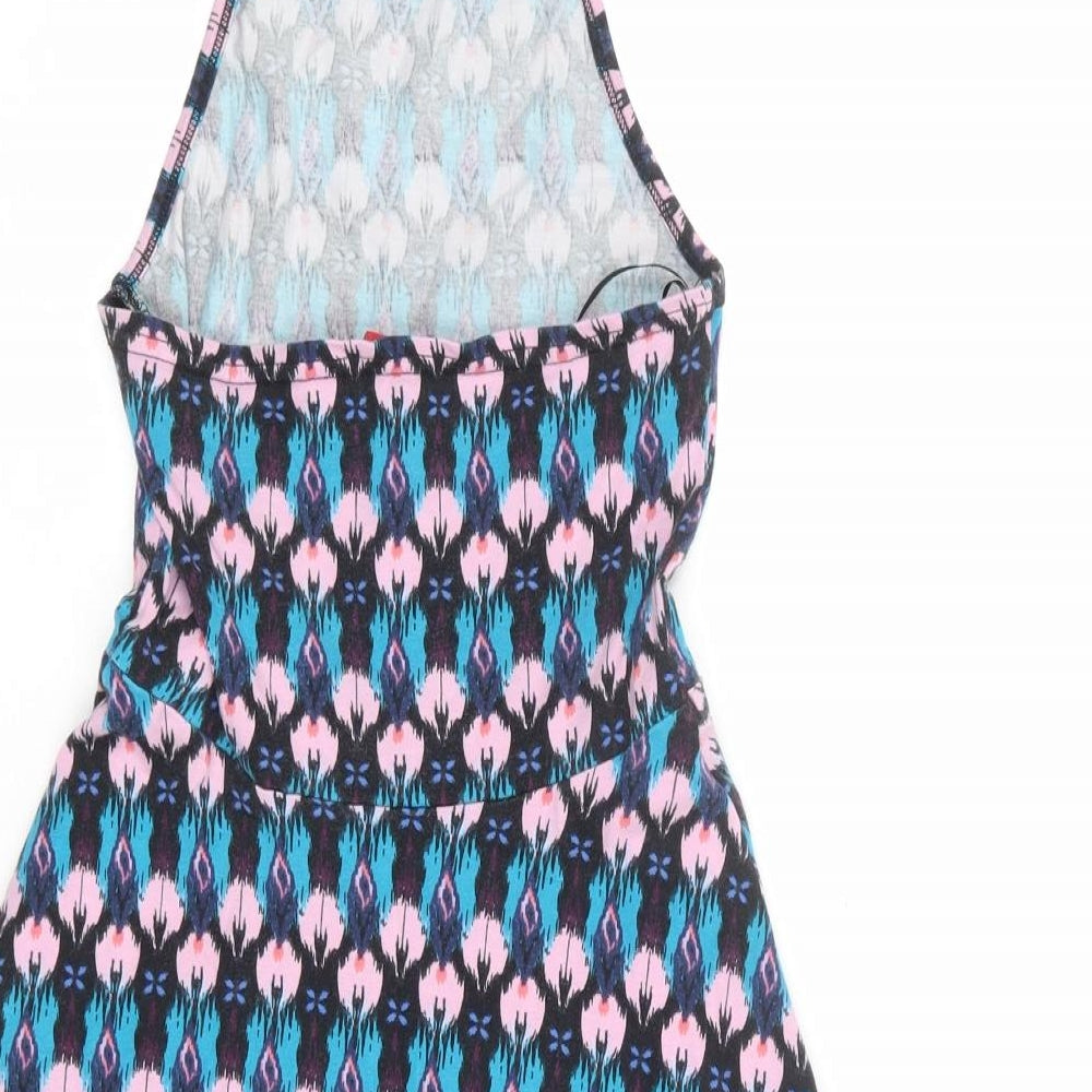 Divided by H&M Womens Multicoloured Geometric Cotton Skater Dress Size XS Halter Tie