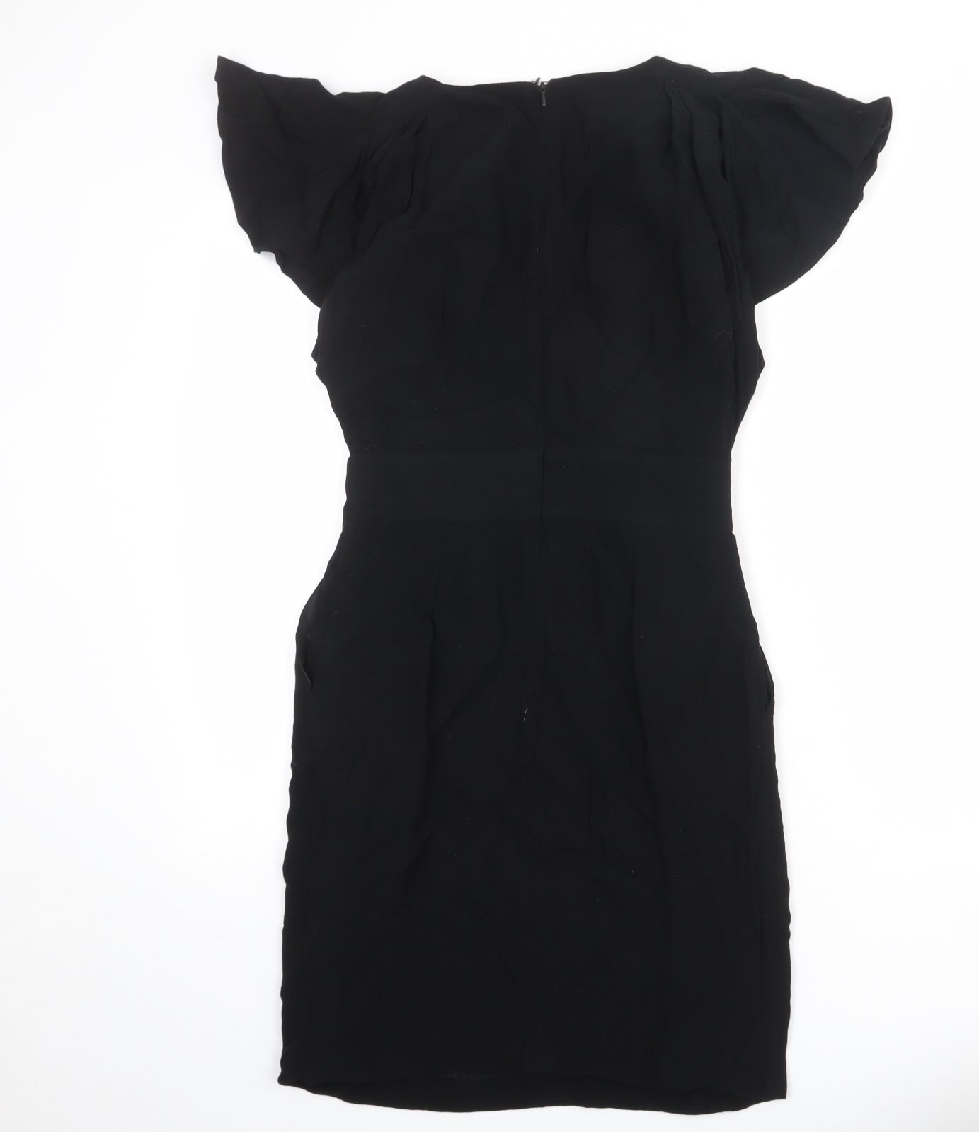 Warehouse Womens Black Viscose Shift Size 8 Boat Neck Zip