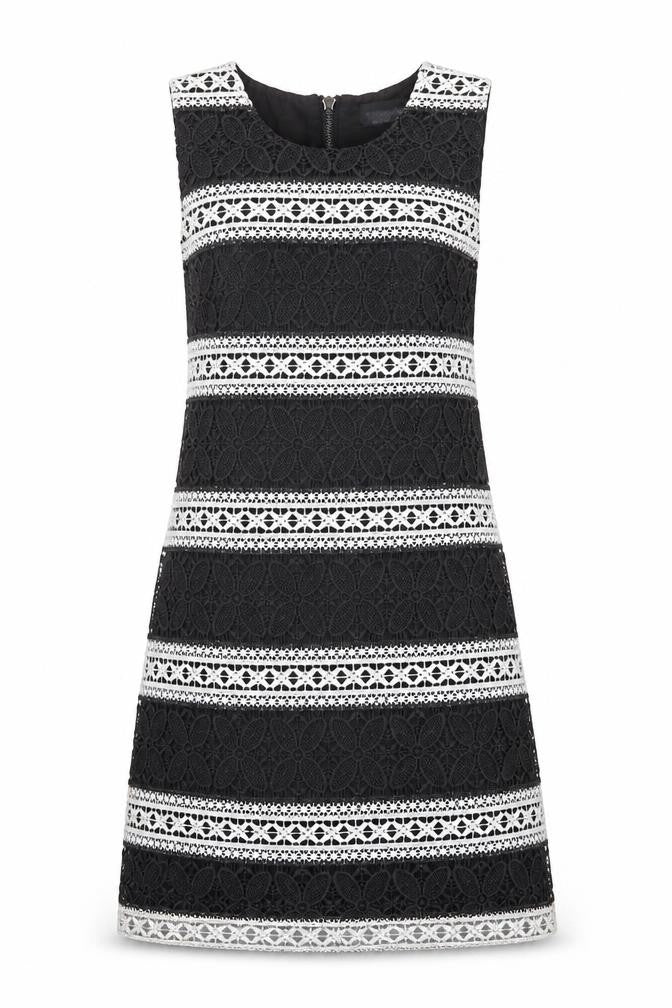 Topshop Womens Black Polyester Shift Size 8 Round Neck Zip - Crocheted Lace Overlay