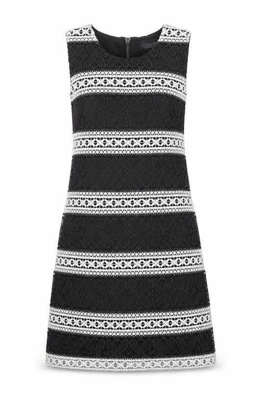 Topshop Womens Black Polyester Shift Size 8 Round Neck Zip - Crocheted Lace Overlay