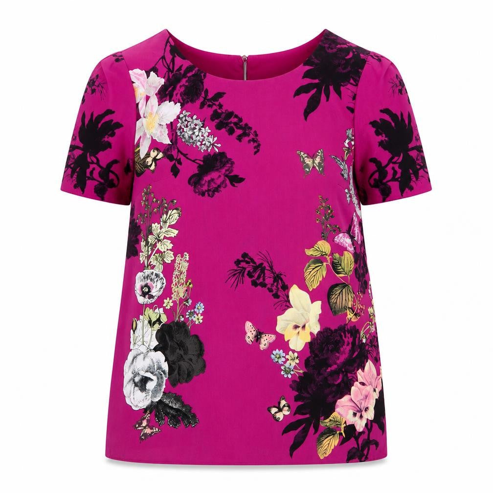 Oasis Womens Purple Floral Polyester Basic Blouse Size 8 Boat Neck