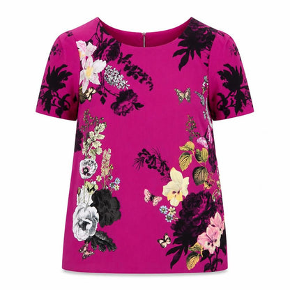 Oasis Womens Purple Floral Polyester Basic Blouse Size 8 Boat Neck
