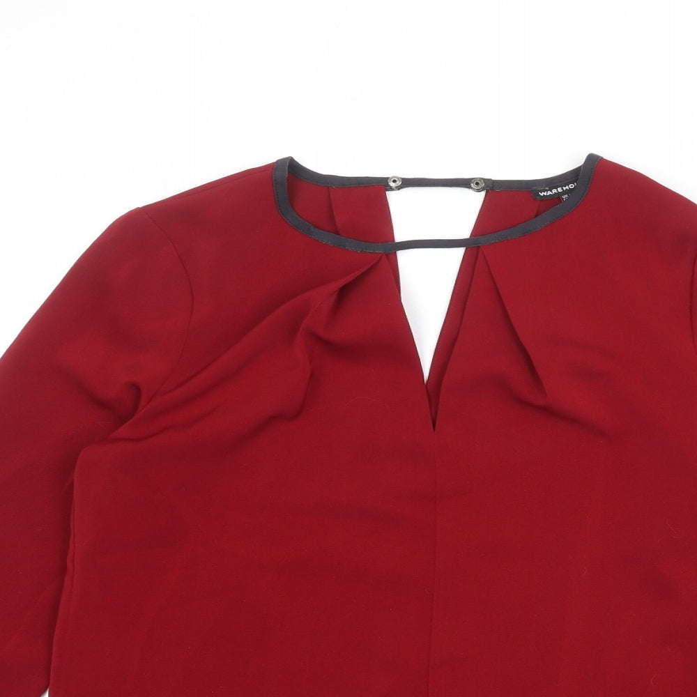 Warehouse Womens Red Polyester Basic Blouse Size 10 Round Neck