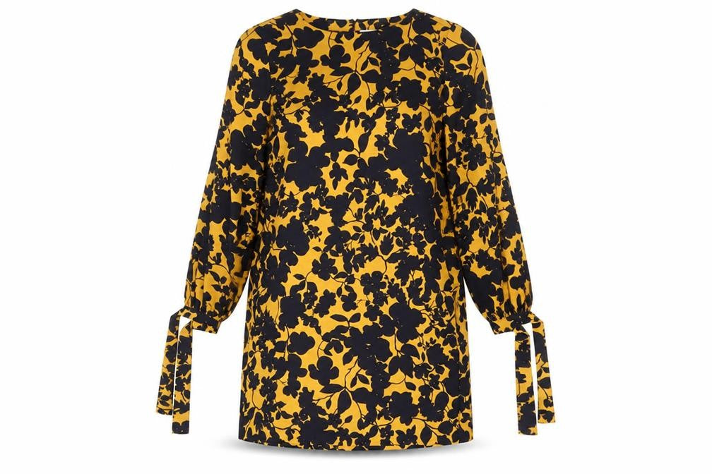 H&M Womens Orange Floral Polyester Shift Size 8 Round Neck Button - Tie Sleeve Detail