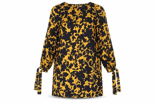H&M Womens Orange Floral Polyester Shift Size 8 Round Neck Button - Tie Sleeve Detail