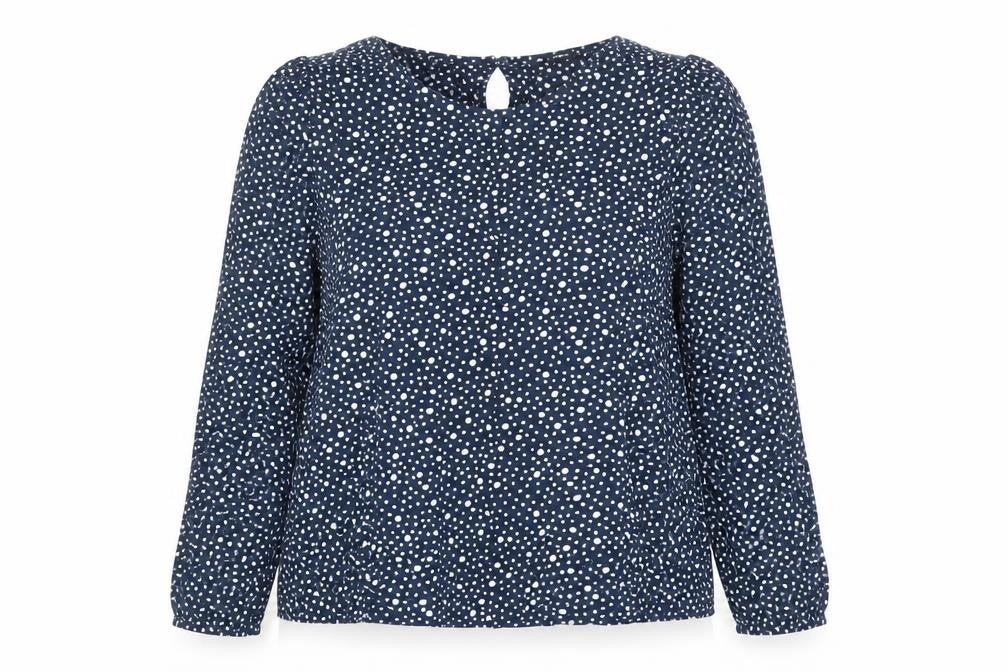 La Redoute Womens Blue Polka Dot Polyester Basic Blouse Size 12 Boat Neck