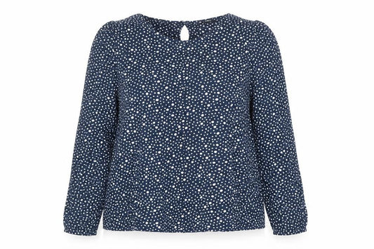 La Redoute Womens Blue Polka Dot Polyester Basic Blouse Size 12 Boat Neck
