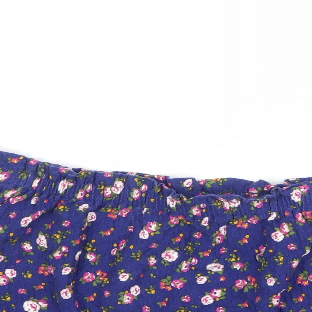 Topshop Womens Blue Floral Cotton Cropped Blouse Size 14 Off the Shoulder