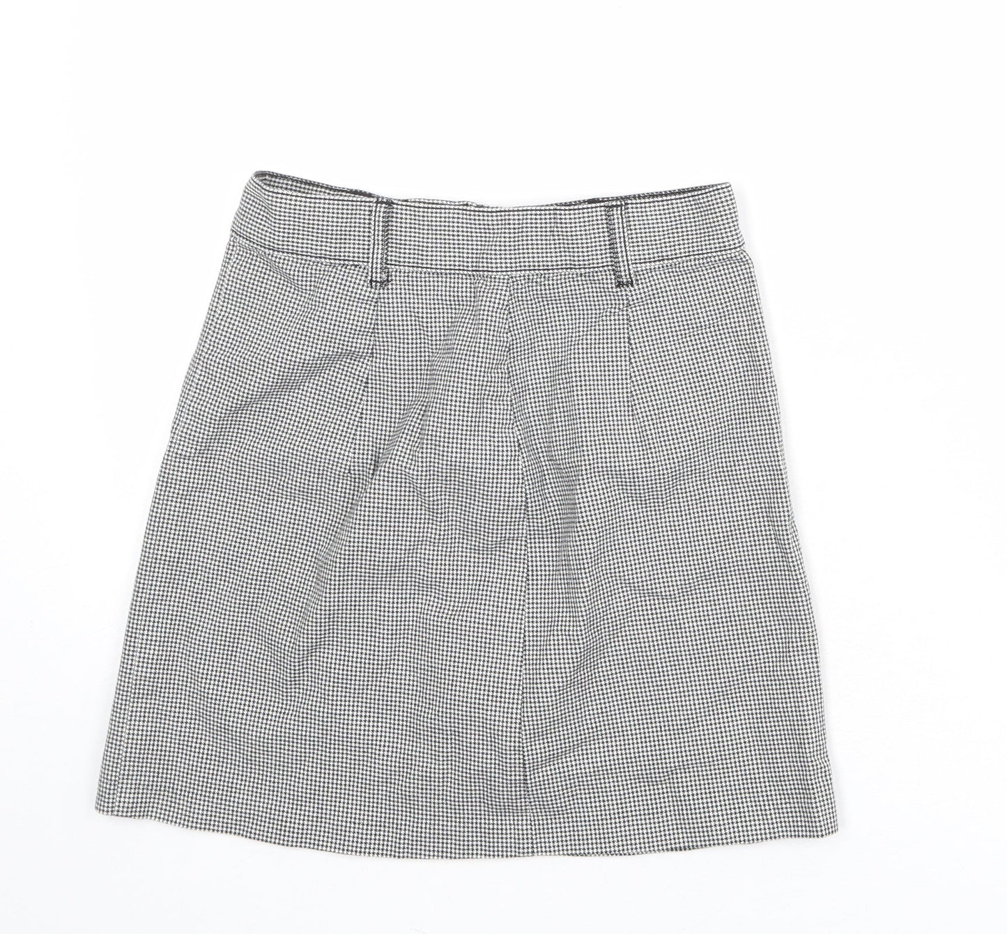 Divided by H&M Womens Black Geometric Cotton A-Line Skirt Size 6 Zip - Houndstooth pattern